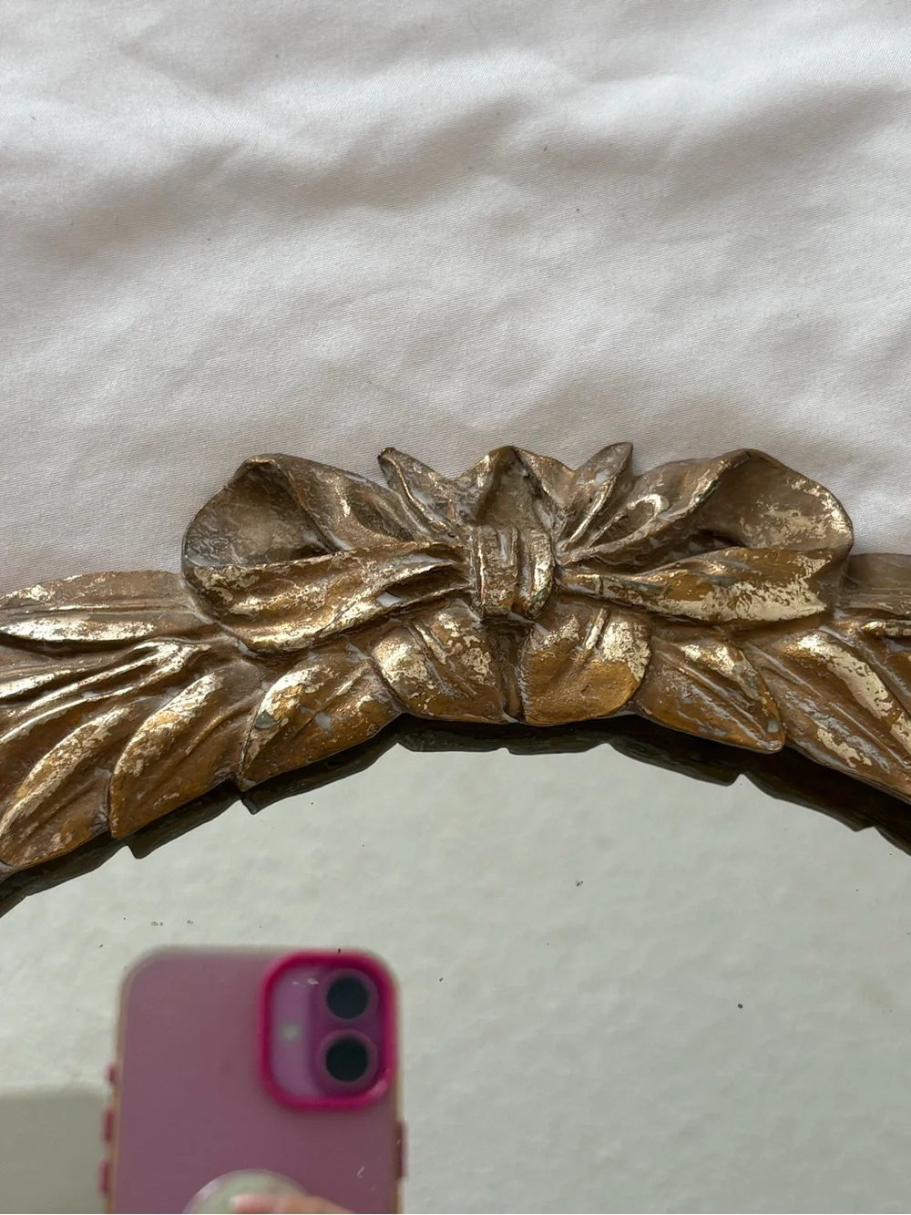 Vintage gold wreath bow mirror home decor wall having glam cottage regency